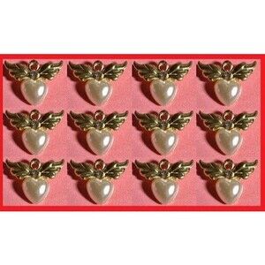 (12)Winged Heart w/rhinestone Lapel pins, 12 Pin Lot, Angel Heart-1 DOZEN